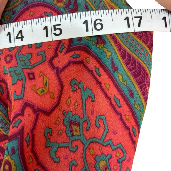 Anna Sui Anthropologie 100% Silk Printed Wrap Boho V Neck Pink Red Dress Size 8 - Picture 13 of 14